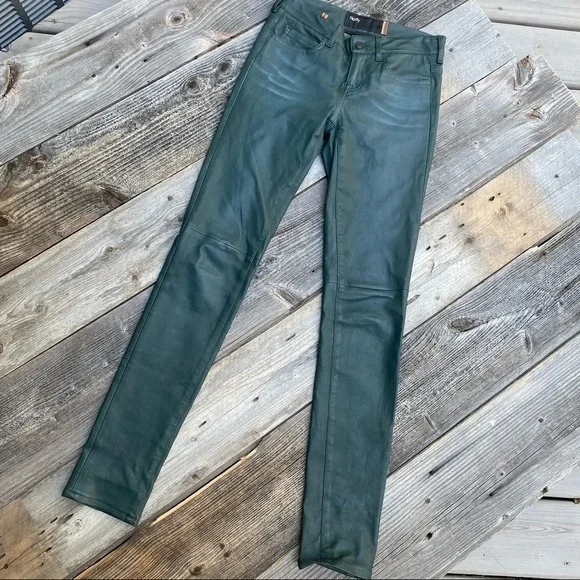 Notify Genuine Leather Skinny Pants Made in Italy Emerald Green - Picture 11 of 11